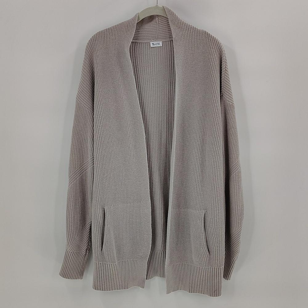 Zyia Open Cardigan Beige Gray With Pockets Size Large
